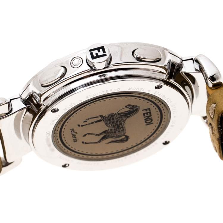 Pre Owned Fendi  Silver White Stainless Steel Selleria F89034H Women's Wristwatch 39 mm