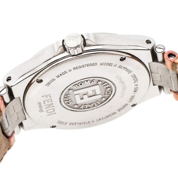 Pre Owned Fendi Pink Mother of Pearl Stainless Steel High Speed 4600M Women's Wristwatch 34 mm