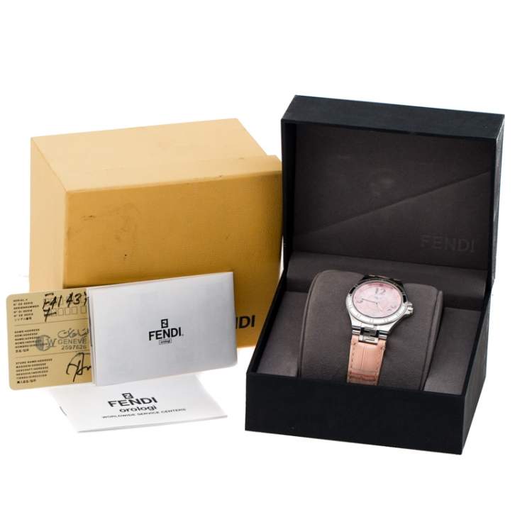 Pre Owned Fendi Pink Mother of Pearl Stainless Steel High Speed 4600M Women's Wristwatch 34 mm