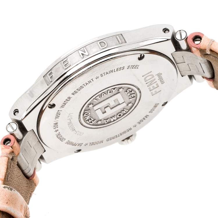 Pre Owned Fendi Pink Mother of Pearl Stainless Steel High Speed 4600M Women's Wristwatch 34 mm