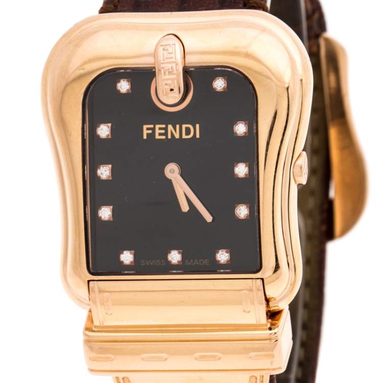 Pre Owned Fendi Black Rose Gold Plated Stainless Steel B.Fendi 3800G Women's Wristwatch 32MM