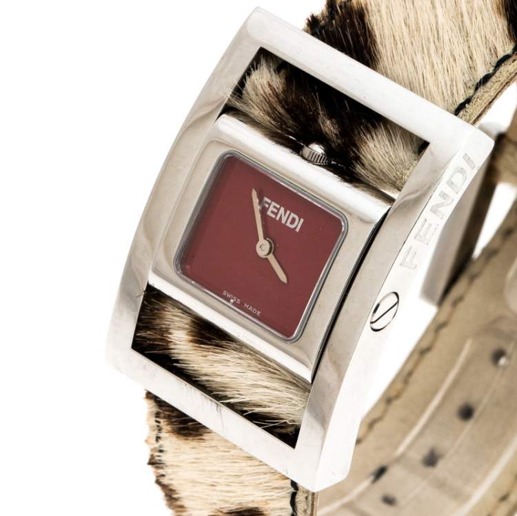 Pre Owned Fendi Red Stainless Steel Classic 5000 Women's Wristwatch 26MM