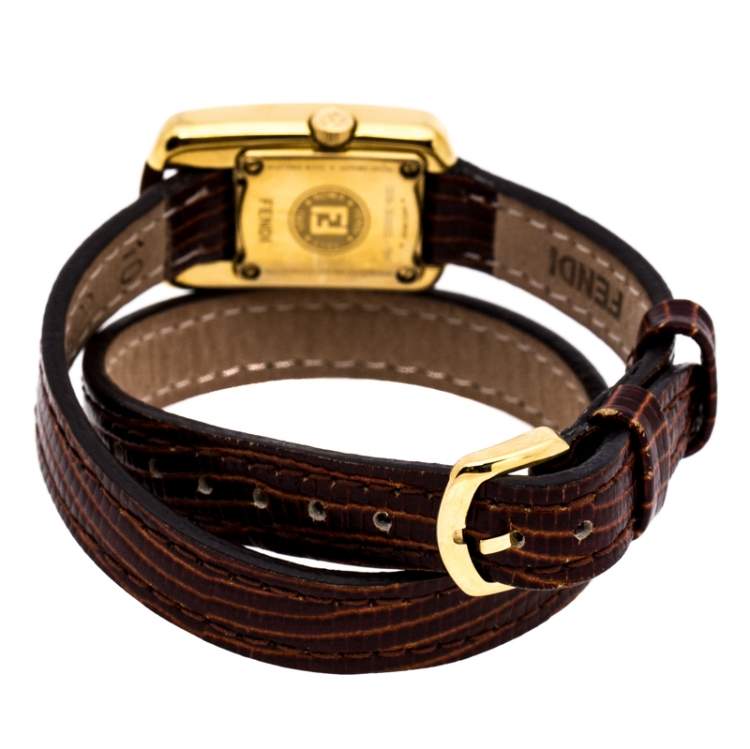 Pre Owned Fendi Yellow Gold Plated Stainless Steel Double Wrap 30000L Women's Wristwatch 18 mm