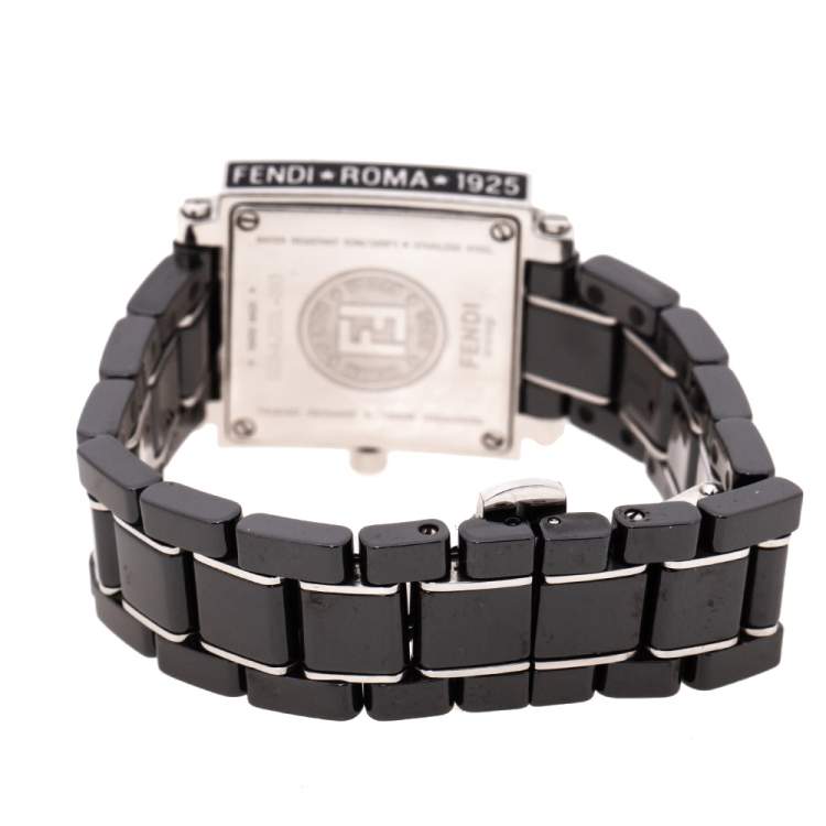 Pre Owned Fendi Black Ceramic Stainless Steel Quadro 6200L Women's Wristwatch 25 mm