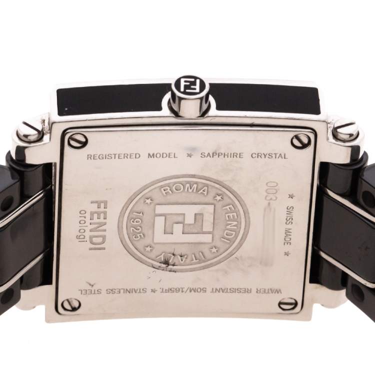 Pre Owned Fendi Black Ceramic Stainless Steel Quadro 6200L Women's Wristwatch 25 mm