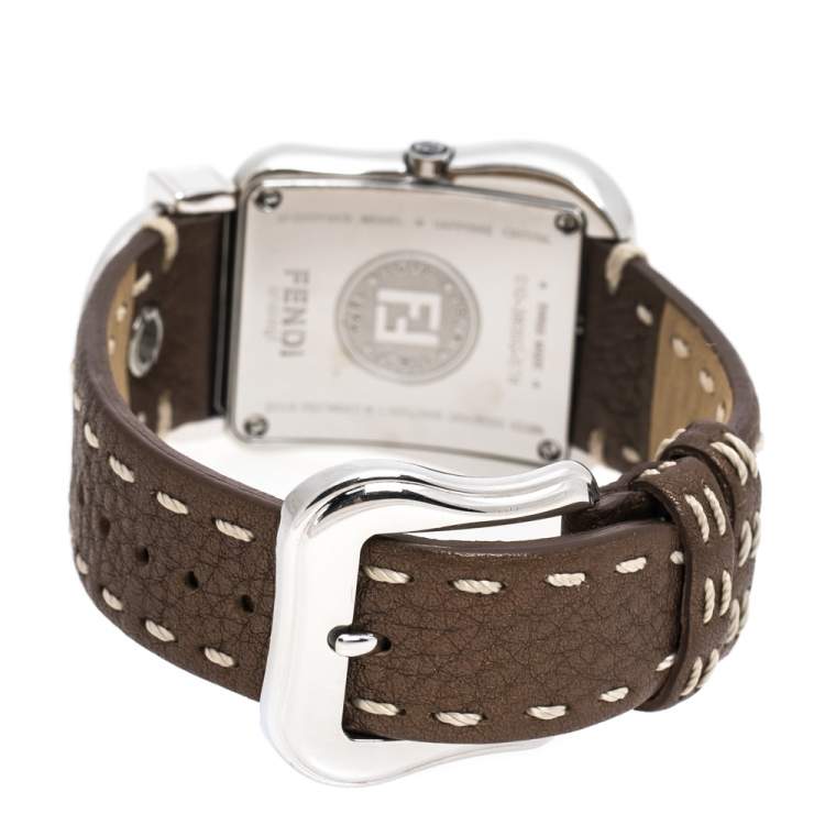 Pre Owned Fendi Mother of Pearl Stainless Steel Diamond B.Fendi 3800G Women's Wristwatch 33 mm