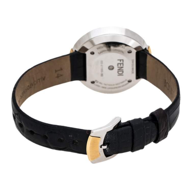 Pre Owned Fendi Mother Of Pearl Malachite Two Tone Stainless Steel Diamond Leather Policromia 51100S Women's Wristwatch 33 mm