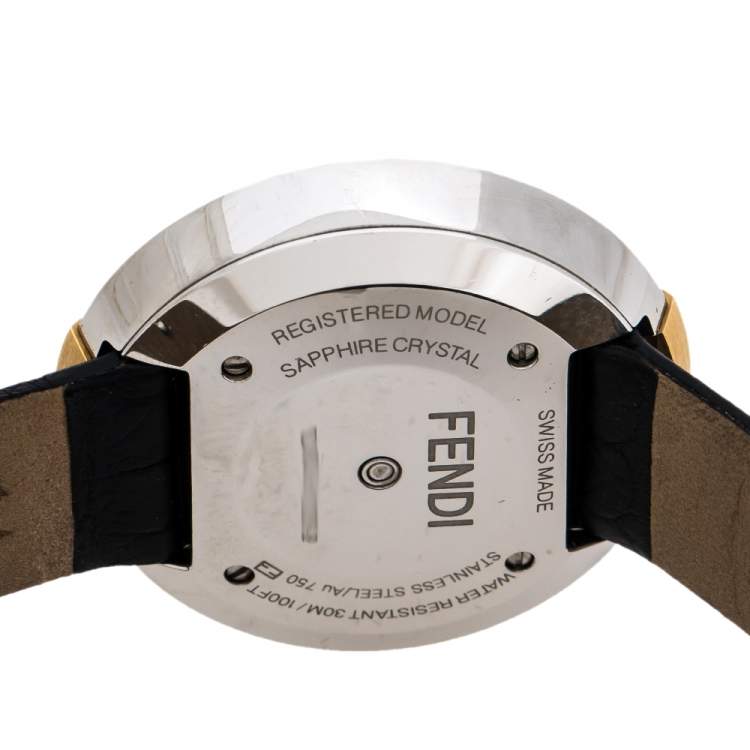 Pre Owned Fendi Mother Of Pearl Malachite Two Tone Stainless Steel Diamond Leather Policromia 51100S Women's Wristwatch 33 mm