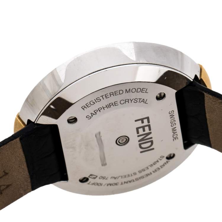 Pre Owned Fendi Mother Of Pearl Malachite Two Tone Stainless Steel Diamond Leather Policromia 51100S Women's Wristwatch 33 mm