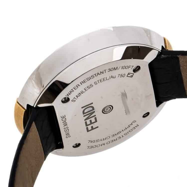 Pre Owned Fendi Mother Of Pearl Malachite Two Tone Stainless Steel Diamond Leather Policromia 51100S Women's Wristwatch 33 mm