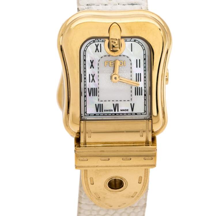 Pre Owned  Fendi Mother of Pearl Gold Plated Stainless Steel B.Fendi 3800L Women's Wristwatch 23 mm