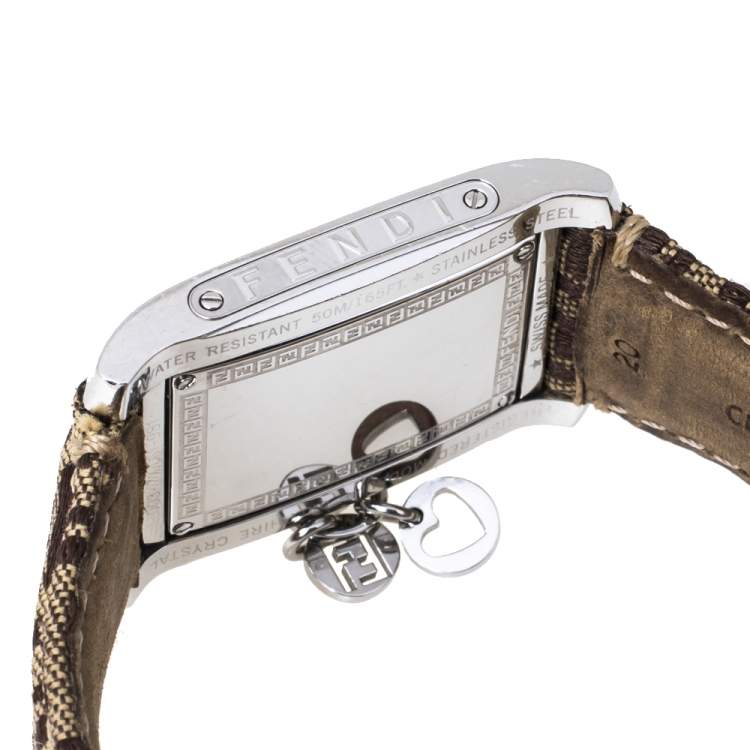 Pre Owned Fendi Mother Of Pearl Stainless Steel Canvas 7100M Women's Wristwatch 27 mm