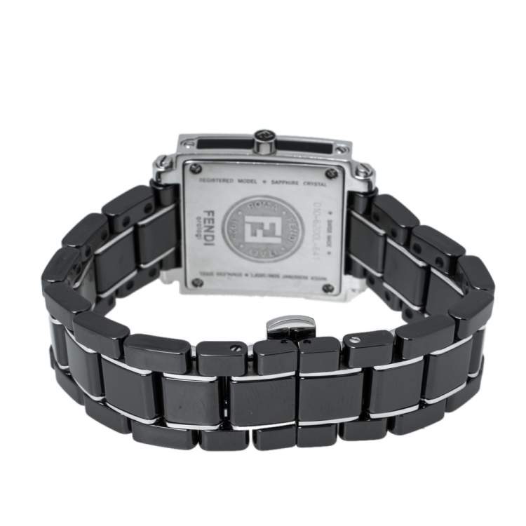 Pre Owned Fendi Black Ceramic and Stainless Steel Quadro 6200L Women's Wristwatch 25 mm