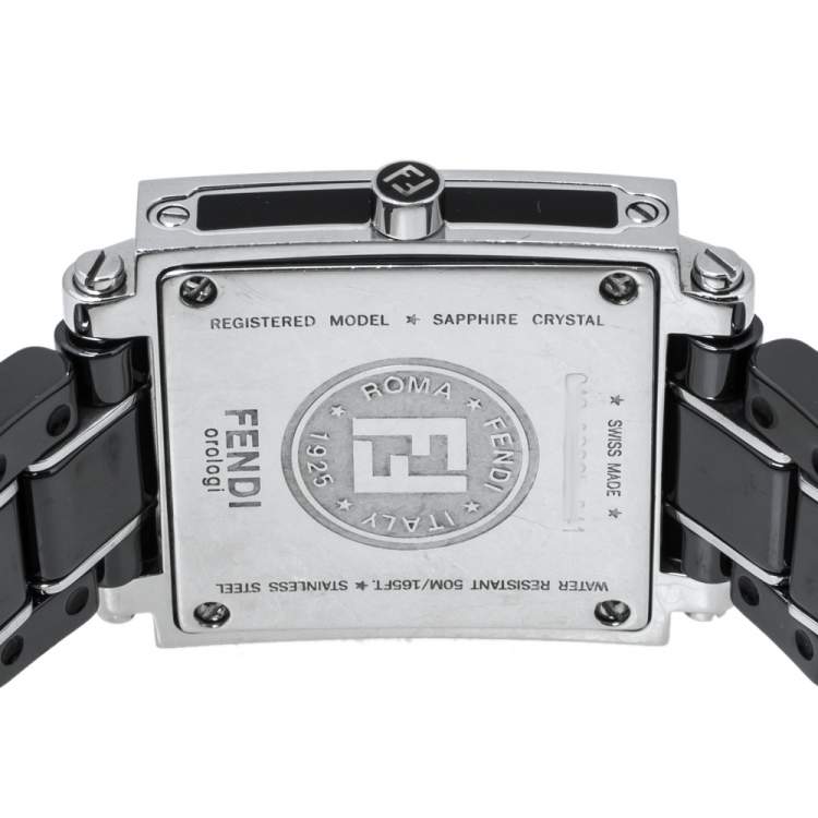 Pre Owned Fendi Black Ceramic and Stainless Steel Quadro 6200L Women's Wristwatch 25 mm