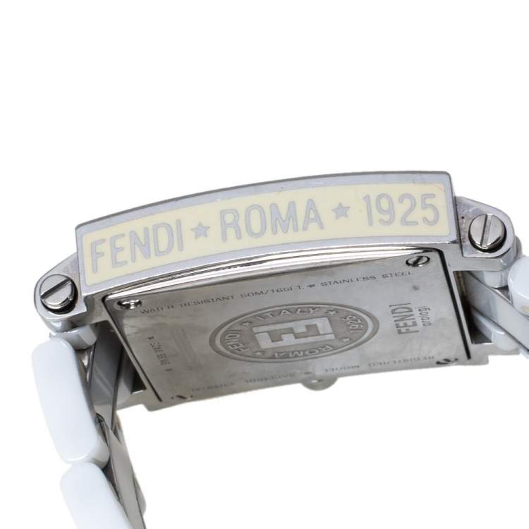 Pre Owned Fendi White Ceramic Stainless Steel Diamond Quadro 6200G Women's Wristwatch 30 mm