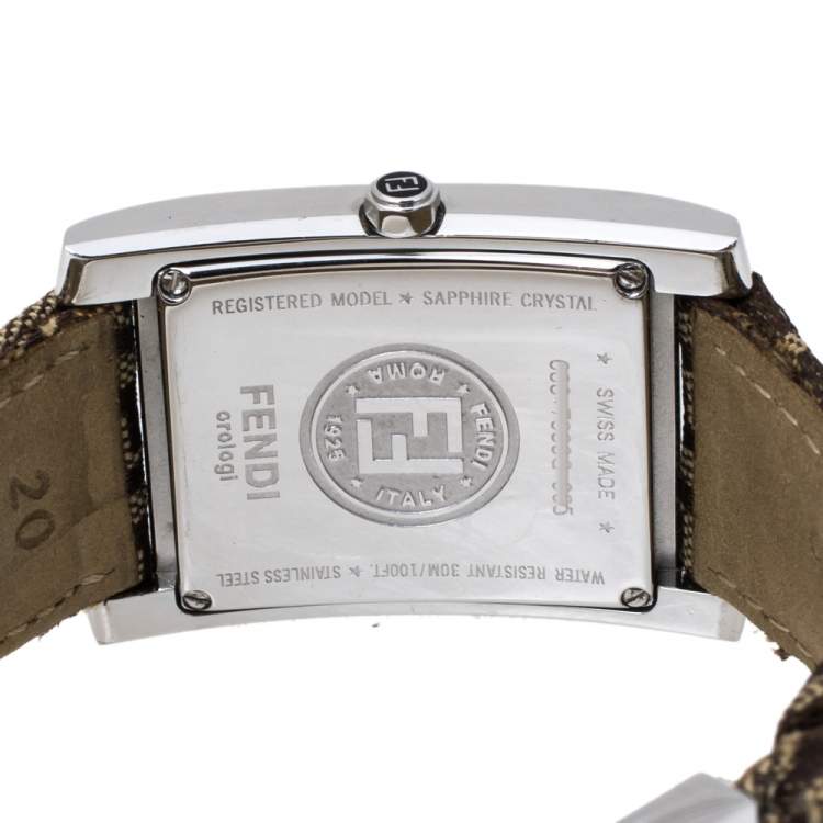 Pre Owned  Fendi Brown Stainless Steel and Canvas Classic 7000G Women's Wristwatch 27 mm