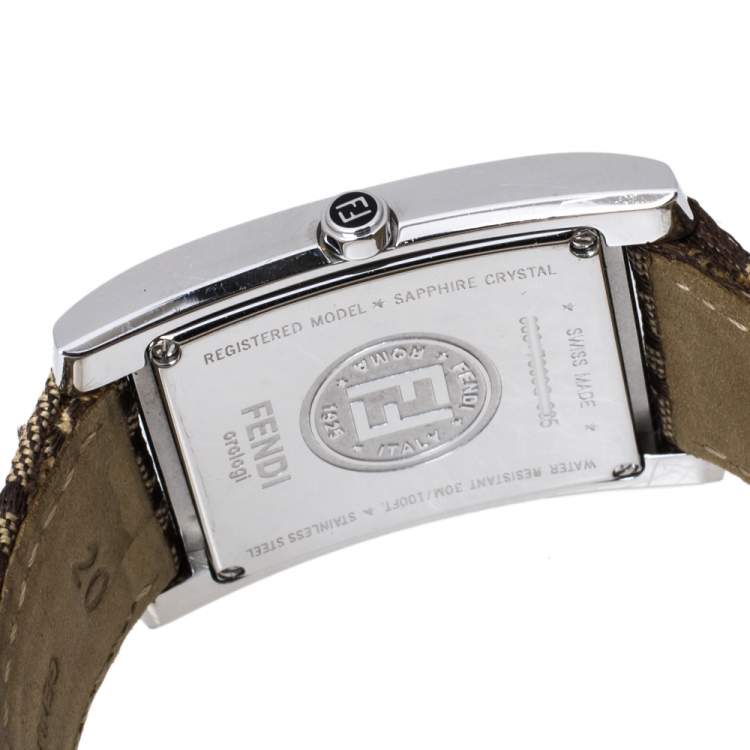 Pre Owned  Fendi Brown Stainless Steel and Canvas Classic 7000G Women's Wristwatch 27 mm