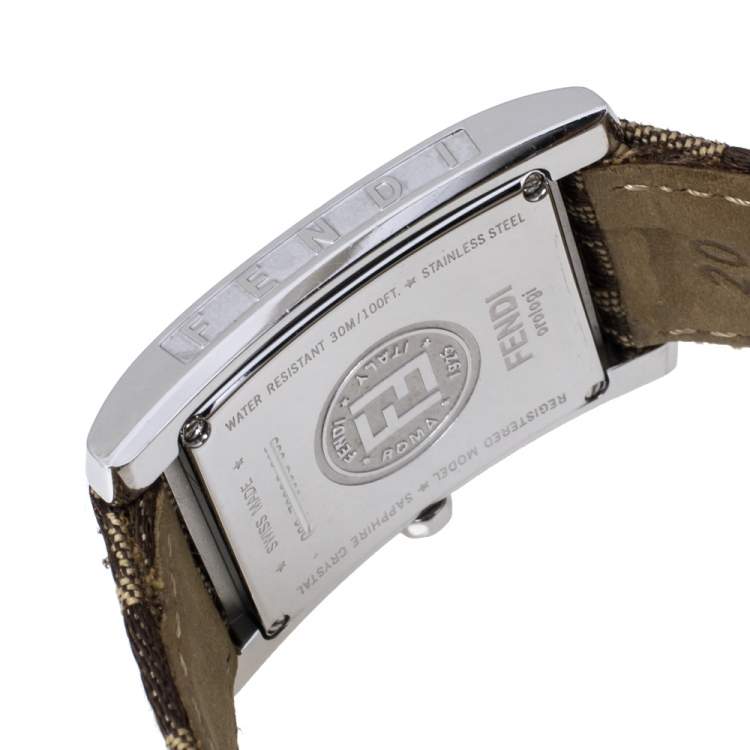 Pre Owned  Fendi Brown Stainless Steel and Canvas Classic 7000G Women's Wristwatch 27 mm