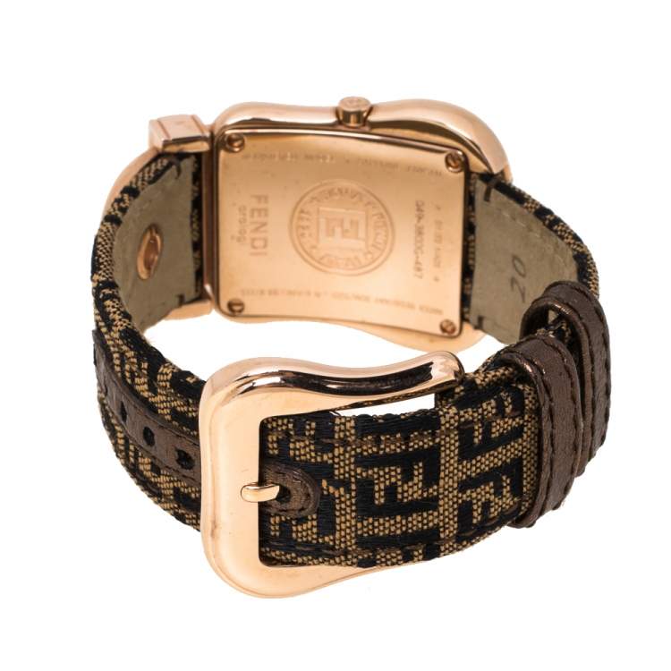 Pre Owned Fendi Mother of Pearl Gold Plated Stainless Steel and Canvas B.Fendi 3800G Women's Wristwatch 33 mm