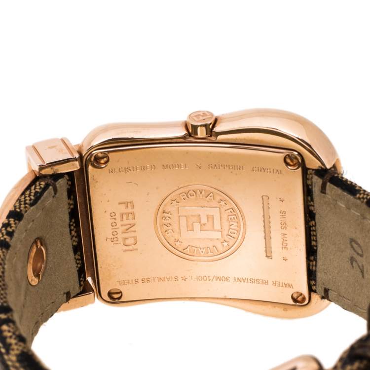 Pre Owned Fendi Mother of Pearl Gold Plated Stainless Steel and Canvas B.Fendi 3800G Women's Wristwatch 33 mm