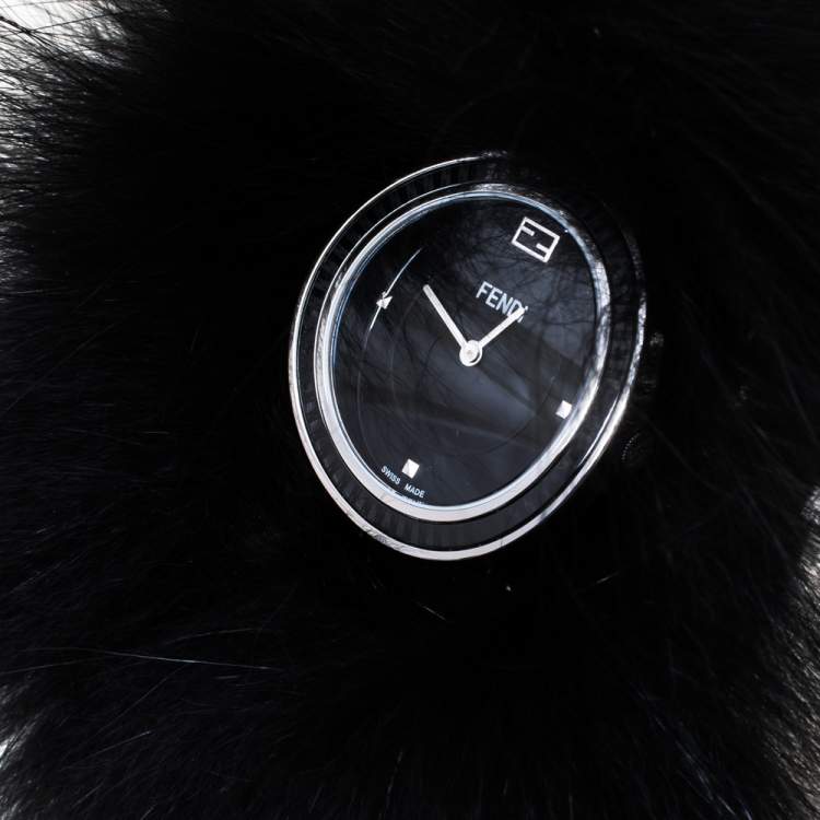 مملوكة مسبقًا Fendi Black Stainless Steel My Way Fur Glamy 35000M Women's Wristwatch 36 mm