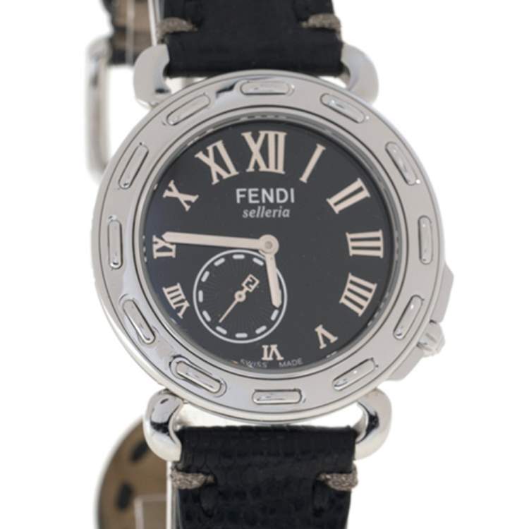 Pre Owned Fendi Black Stainless Steel Leather Selleria 8100M Women's Wristwatch 37 mm