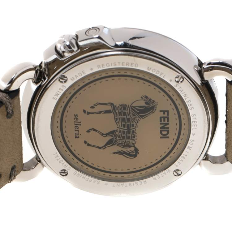 Pre Owned Fendi Black Stainless Steel Leather Selleria 8100M Women's Wristwatch 37 mm
