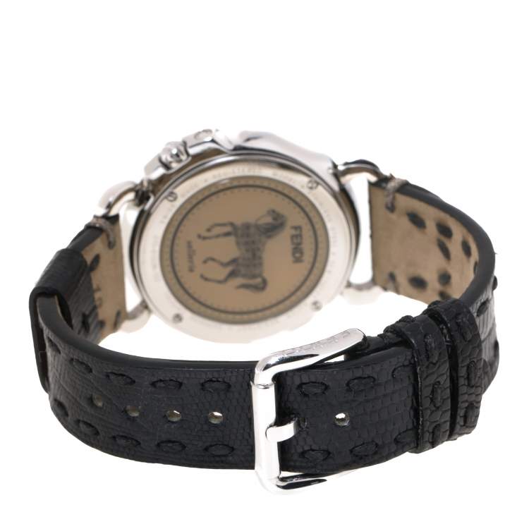 Pre Owned Fendi Black Stainless Steel Leather Selleria 8100M Women's Wristwatch 37 mm