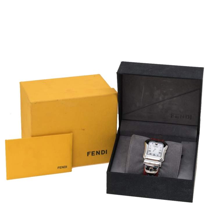 Pre Owned Fendi Mother of Pearl Stainless Steel Leather B.Fendi 3800G Women's Wristwatch 33 mm