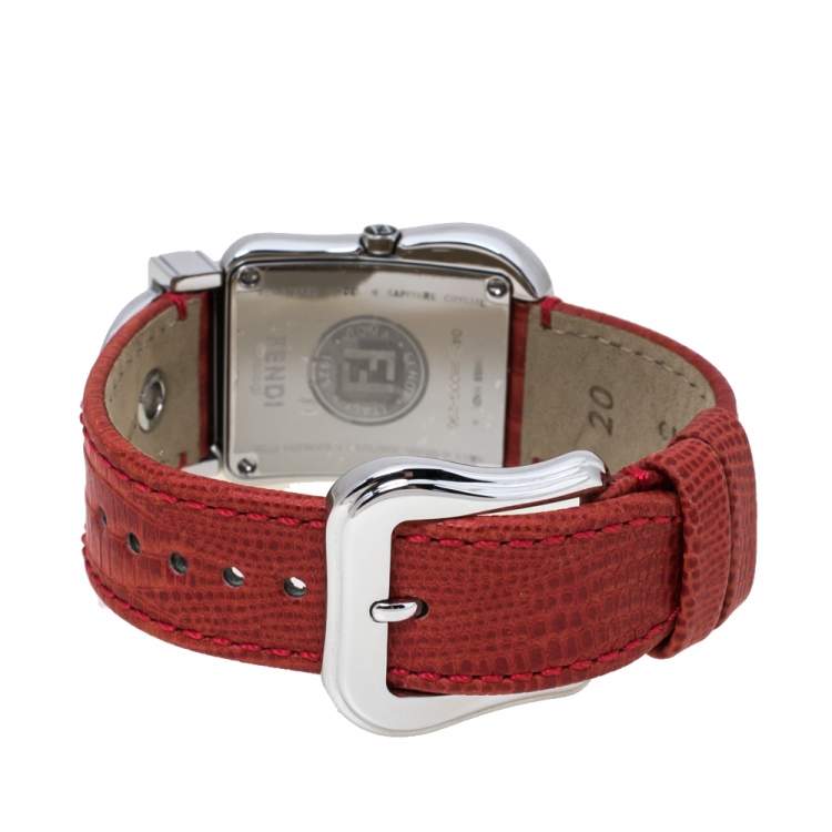 Pre Owned Fendi Mother of Pearl Stainless Steel Leather B.Fendi 3800G Women's Wristwatch 33 mm