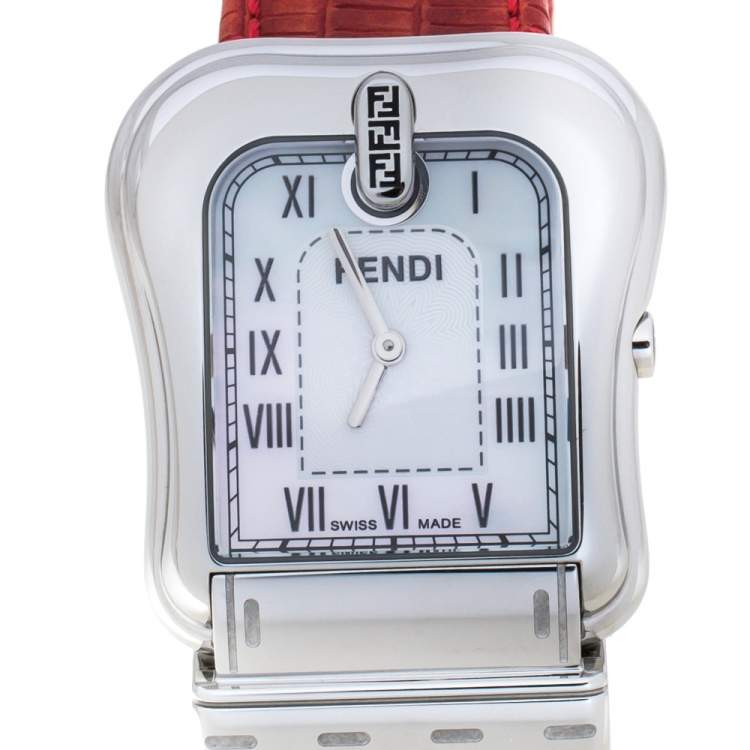 Pre Owned Fendi Mother of Pearl Stainless Steel Leather B.Fendi 3800G Women's Wristwatch 33 mm