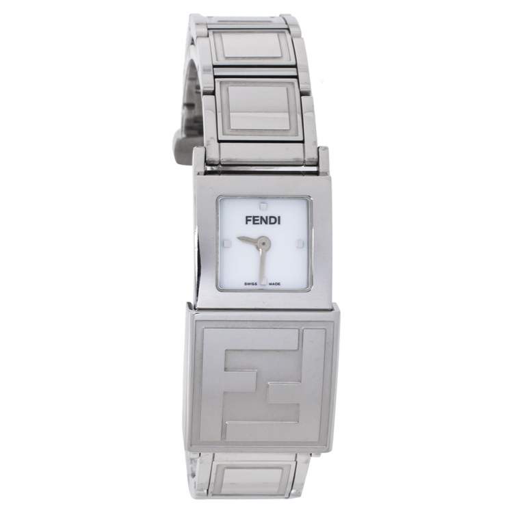 Pre Owned Fendi White/Black Stainless Steel Secret 5500L Women's Wristwatch 20 mm