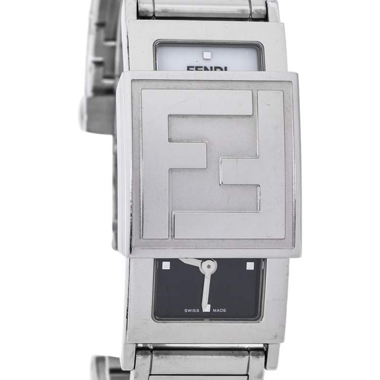 Pre Owned Fendi White/Black Stainless Steel Secret 5500L Women's Wristwatch 20 mm