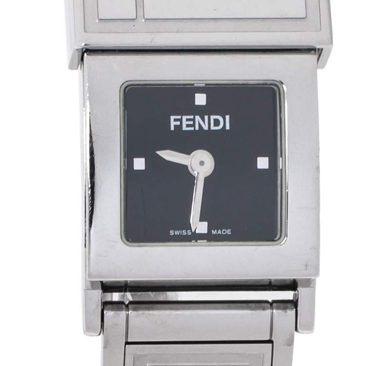Pre Owned Fendi White/Black Stainless Steel Secret 5500L Women's Wristwatch 20 mm