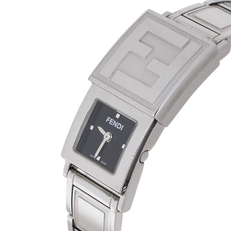 Pre Owned Fendi White/Black Stainless Steel Secret 5500L Women's Wristwatch 20 mm