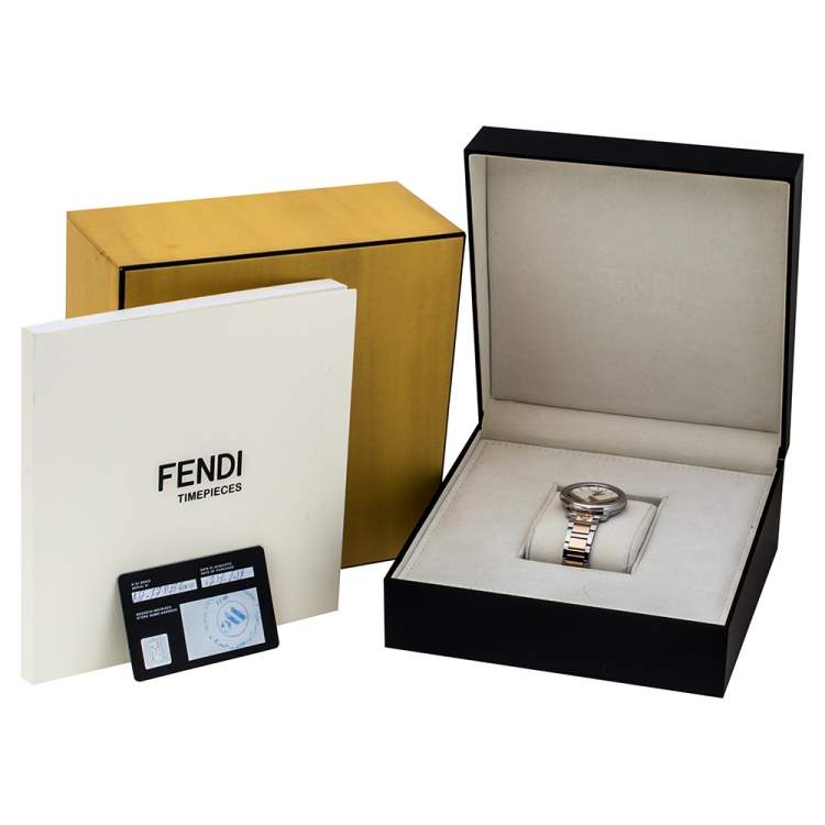 Pre Owned Fendi Opaline White Two-Tone Stainless Steel Runaway 71000M Women's Wristwatch 36 mm