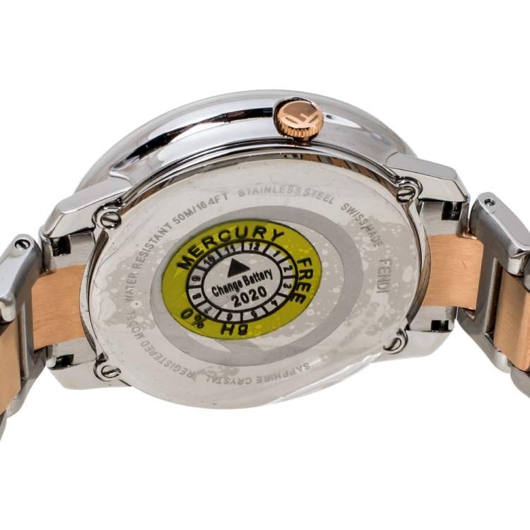 Pre Owned Fendi Opaline White Two-Tone Stainless Steel Runaway 71000M Women's Wristwatch 36 mm