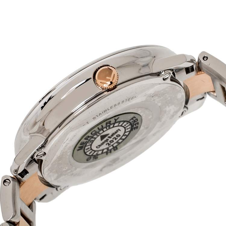 Pre Owned Fendi Opaline White Two-Tone Stainless Steel Runaway 71000M Women's Wristwatch 36 mm
