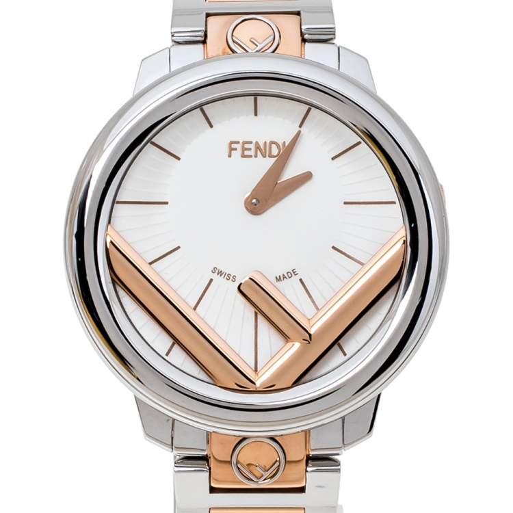 Pre Owned Fendi Opaline White Two-Tone Stainless Steel Runaway 71000M Women's Wristwatch 36 mm