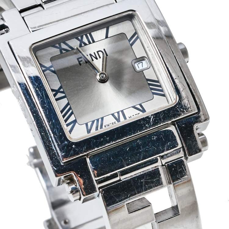 مملوكة مسبقًا Fendi Silver Stainless Steel Quadro 6000G Women's Wristwatch 30 mm