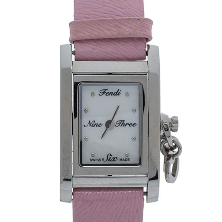 Pre Owned Fendi Mother of Pearl Leather Stainless Steel 7100L Women's Wristwatch 21 MM