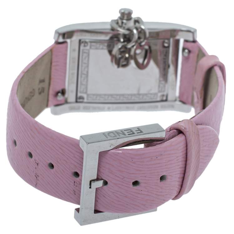 Pre Owned Fendi Mother of Pearl Leather Stainless Steel 7100L Women's Wristwatch 21 MM