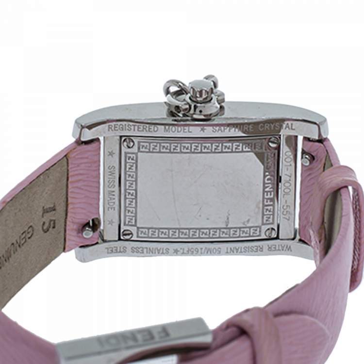 Pre Owned Fendi Mother of Pearl Leather Stainless Steel 7100L Women's Wristwatch 21 MM