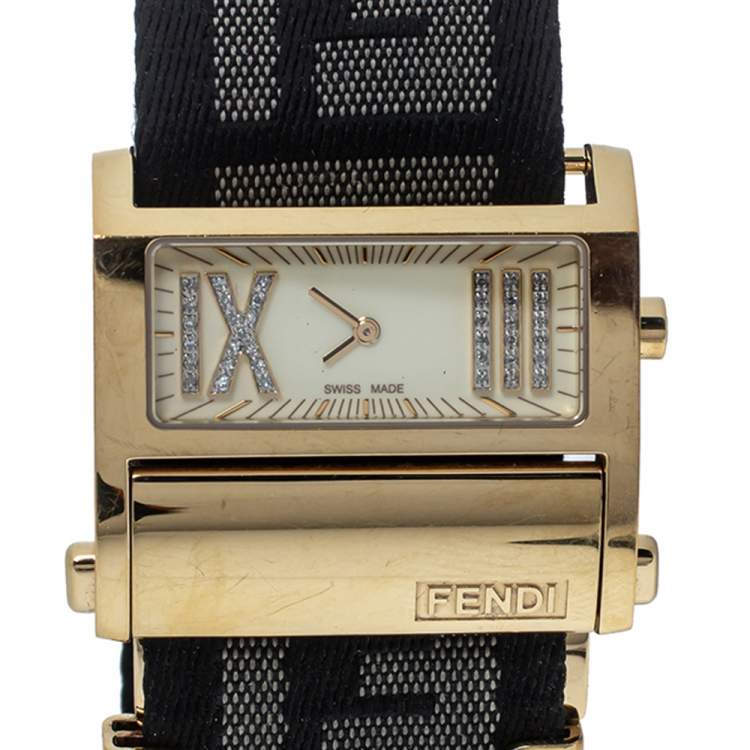Pre Owned Fendi Cream Gold Tone Stainless Steel 1130L Zip Code Women Wristwatch 38MM