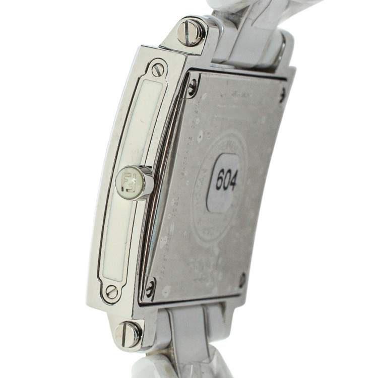 Pre Owned Fendi White Ceramic Stainless Steel Quadro F622140 Women's Wristwatch 30 mm