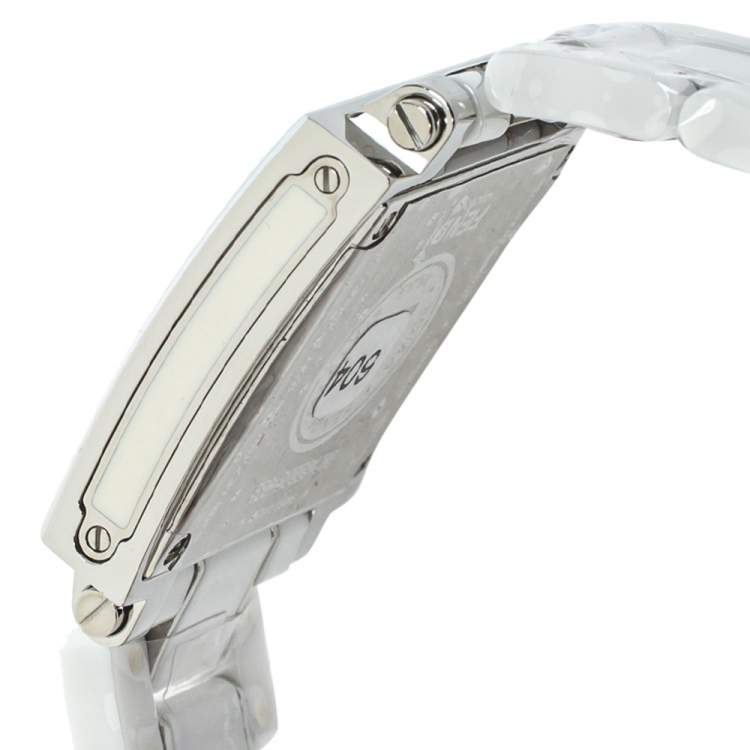 Pre Owned Fendi White Ceramic Stainless Steel Quadro F622140 Women's Wristwatch 30 mm
