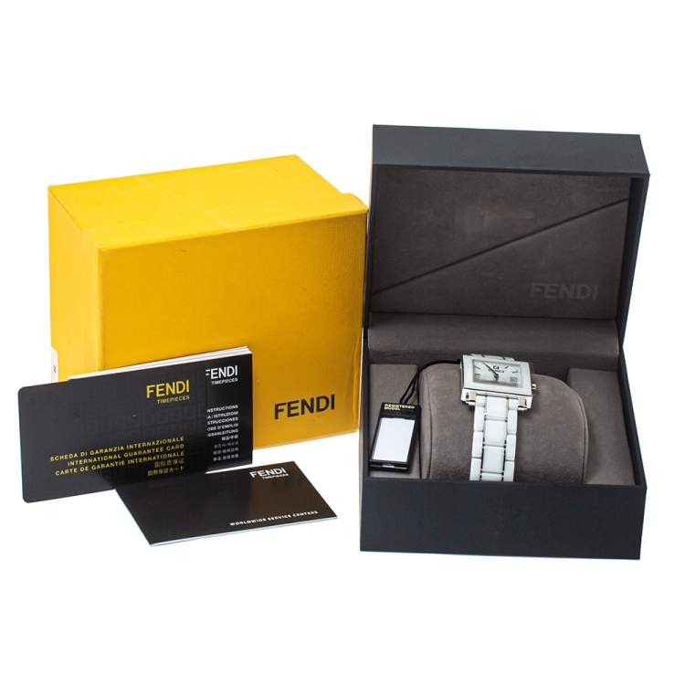 Pre Owned Fendi White Ceramic Stainless Steel Quadro F622140 Women's Wristwatch 30 mm