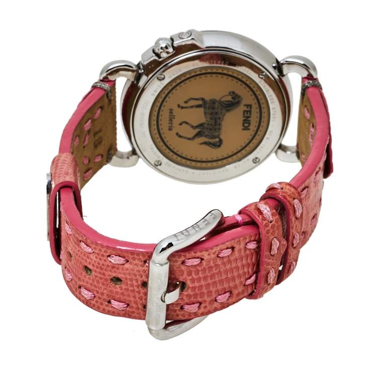 Pre Owned Fendi White Stainless Steel Leather Selleria 8100M Women's Wristwatch 37 mm