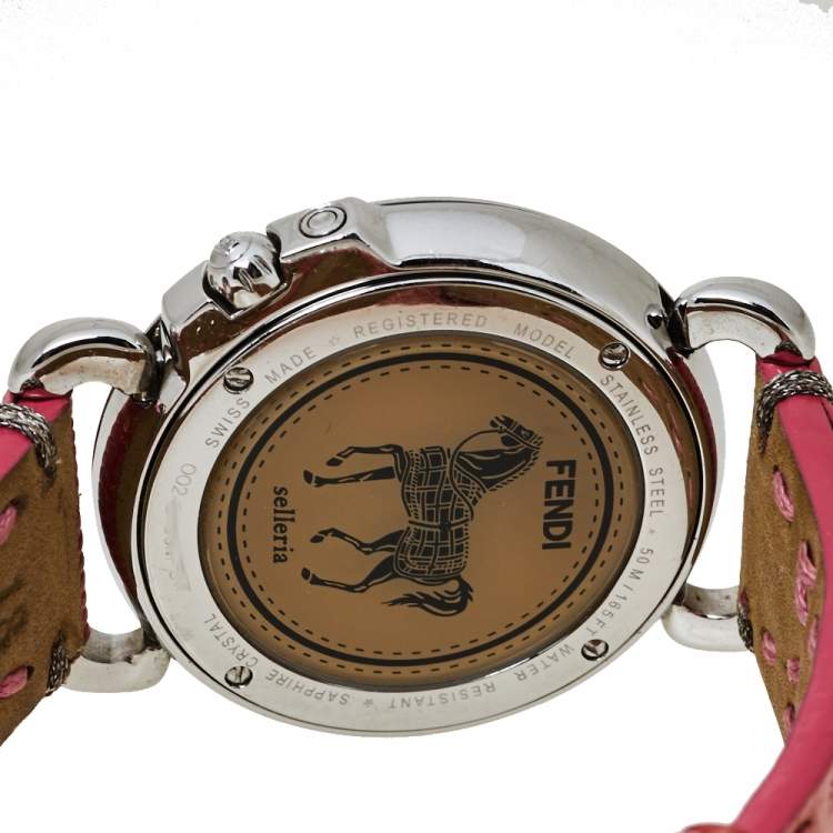 Pre Owned Fendi White Stainless Steel Leather Selleria 8100M Women's Wristwatch 37 mm