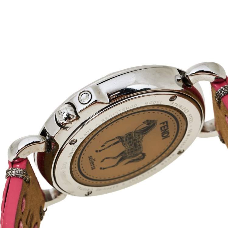 Pre Owned Fendi White Stainless Steel Leather Selleria 8100M Women's Wristwatch 37 mm